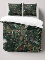ensemble literie moderne feuilles fleurs oiseaux vert foncé noir blanc adultes enfants single double