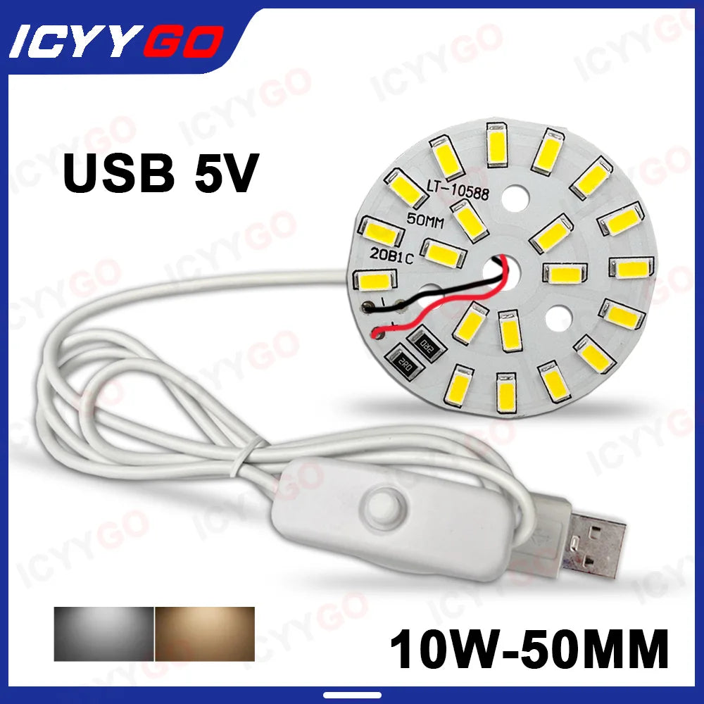 lampe led 10w blanc chaud 50mm usb circulaire diodes cordon interrupteur