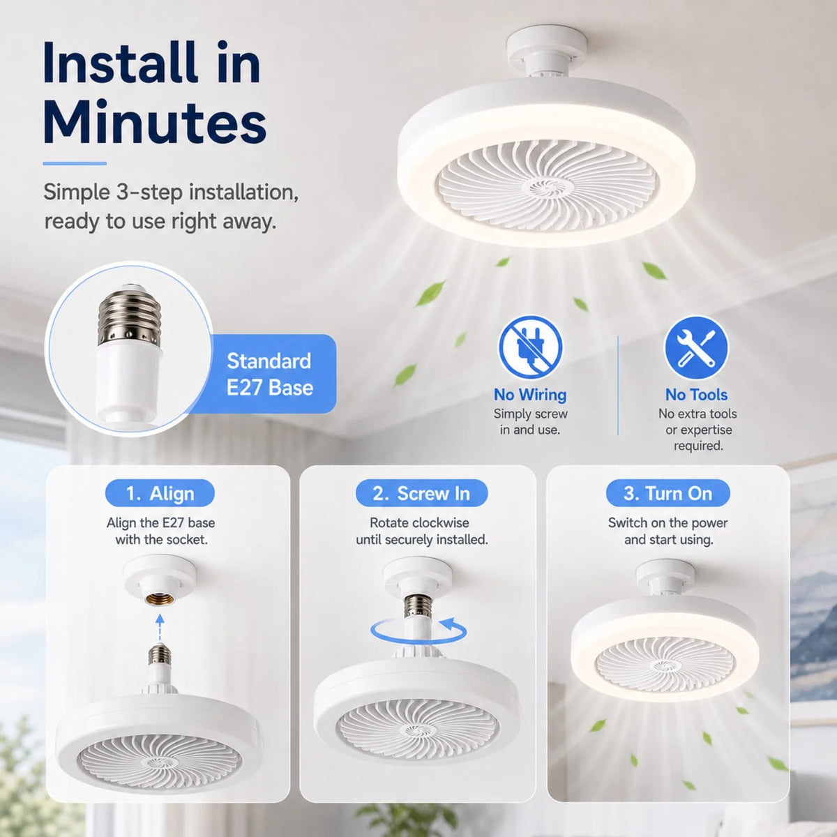 ventilateur moderne lampe led blanc télécommande variateur intensitéintérieur chambre salon