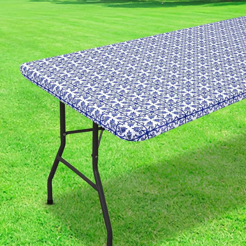 nappe table rectangulaire motif floral gris blanc pvc réutilisable moderne élégante noël camping pique