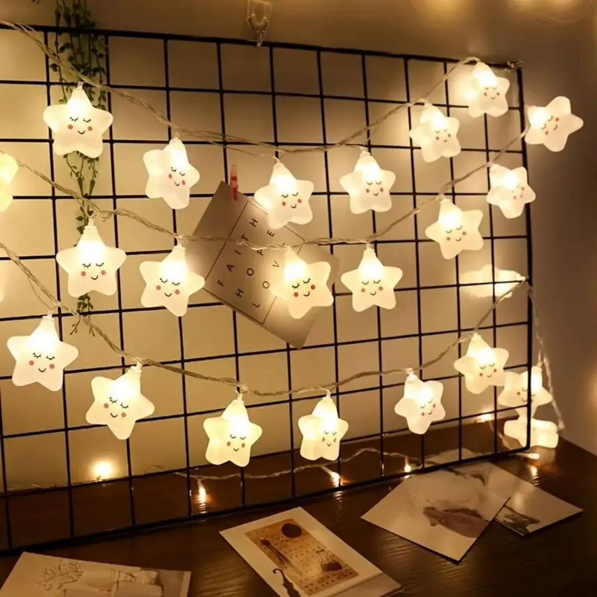 guirlande lumineuse étoiles nuages enfants blanc translucide décoration saint valentin fête auto alimentée led