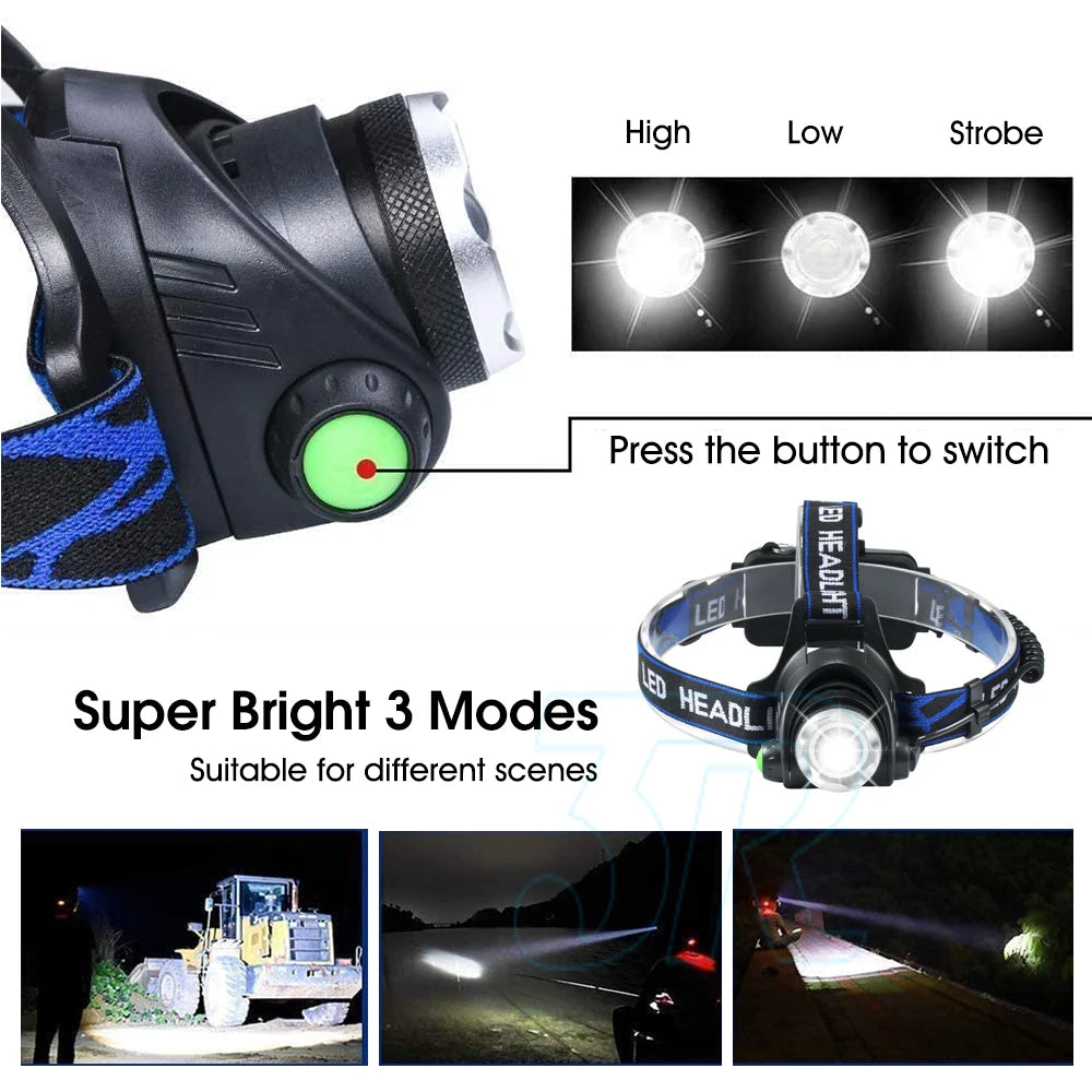 lampe frontale led rechargeable bande élastique bouton vert utilitaire sportive flashlight poche
