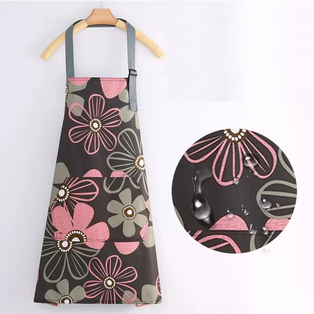 tablier cuisine imperméable fleurs colorées poche ajustable gris rose moderne