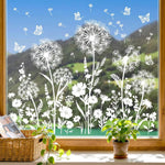 décoration fenêtre autocollant pissenlit fleurs papillons champêtre floral 40x60cm translucent blanc vert