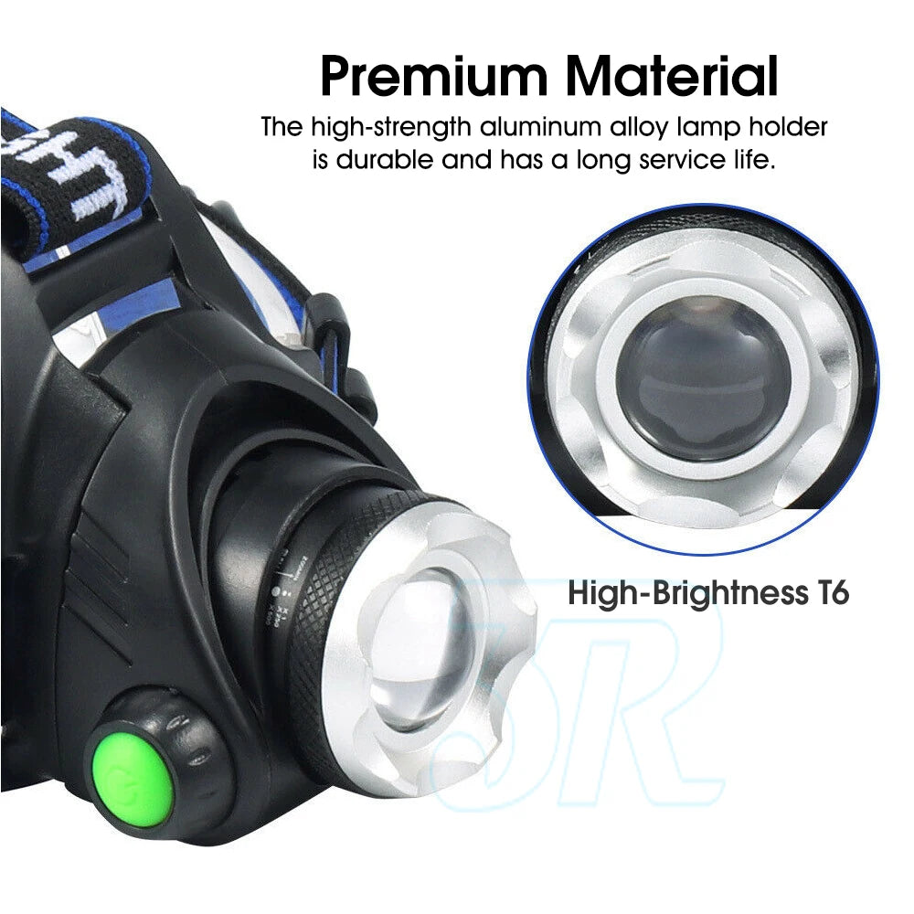 lampe frontale led rechargeable bande élastique bouton vert utilitaire sportive flashlight poche