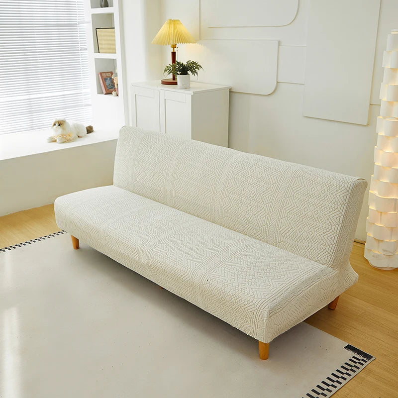 housse canapé lit marron clair jacquard motif géométrique extensible protection salon chambre moderne