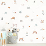 Stickers muraux animaux nuages arc ciel chambre enfant décoration bohème illustrative