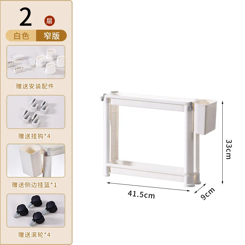 étagère mobile blanche trois plateaux moderne roulettes cuisine porte réfrigérateur