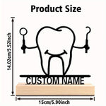 décoration dentaire personnalisée silhouette dent outils texte gravé base bois moderne minimaliste amusante