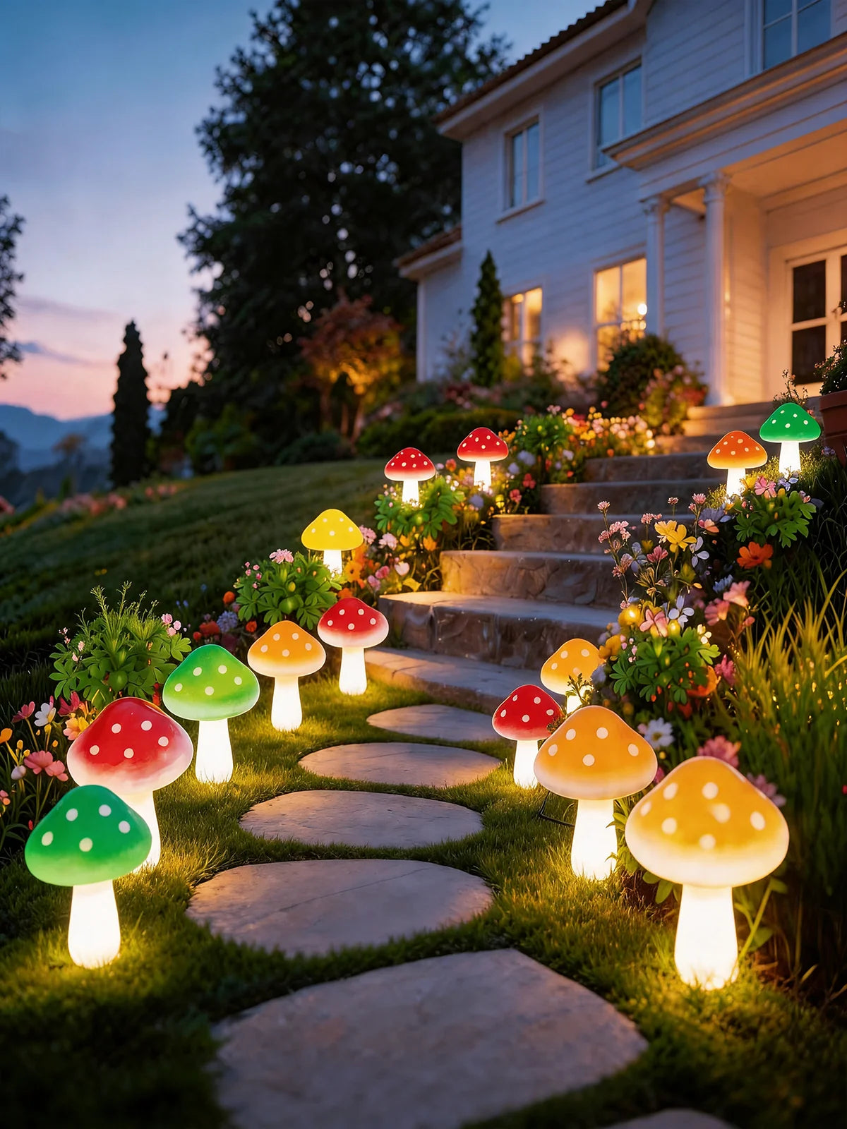 lumière solaire champignon 10 20 led bleu vert rouge orange points blancs moderneextérieurDecorationNoël