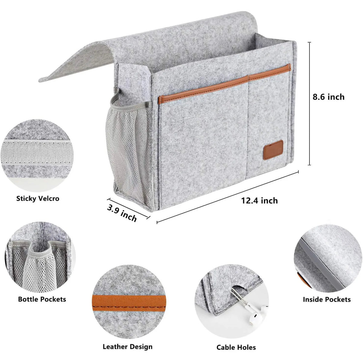 organisateur rangement tissu feutré gris clair gris foncé moderne poches intérieures extérieures poches câbles
