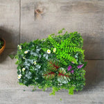 panneau végétal artificiel feuilles diverses fleurs blanches moderne décoration extérieure herbe verte opacité naturelle