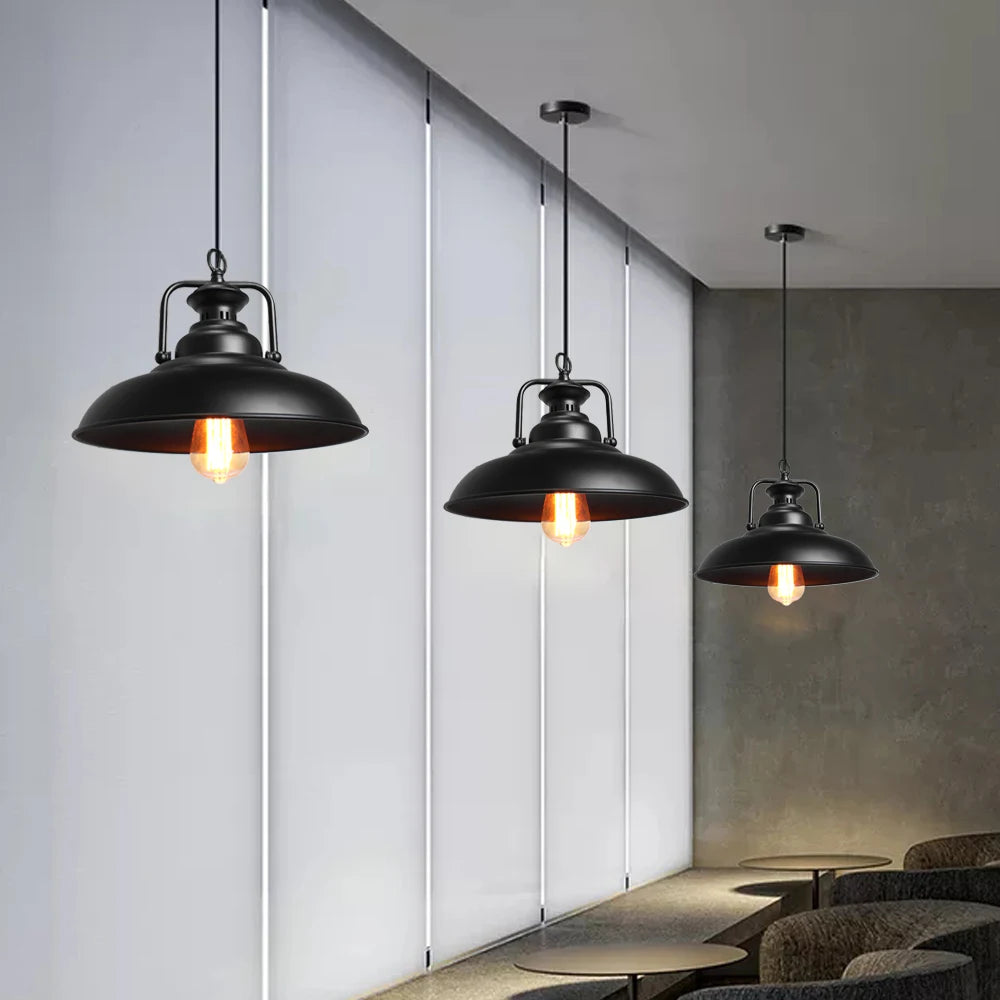 suspension industrielle vintage métal noir ampoule e27 salon chambre hallhôtel led echangée