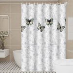rideau douche moderne papillons colorés blanc vert noir opacité polyester texturé