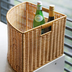 panier rangement tressé marron clair rustique poignées intégrées grande capacité organisation maison livres magazines