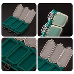 boîtes rangement pêche bleu vert noires compartiments hexagonales pratiques métal