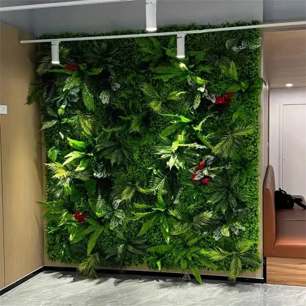 panneau mural végétal artificiel herbe feuilles fleurs décor maison anniversaire moderne vert rouge rose