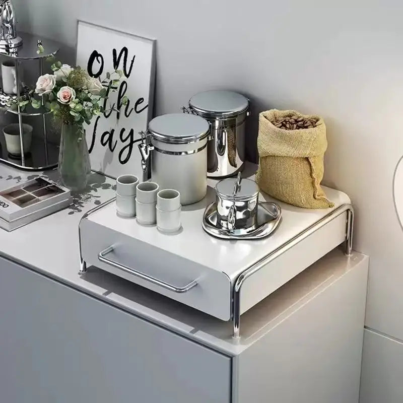 tiroir rangement tasses capsules blanc moderne métal poignée compartiments opacité