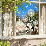 décoration fenêtre autocollant pissenlit fleurs papillons champêtre floral 40x60cm translucent blanc vert