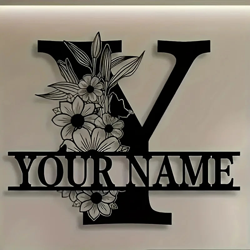lettre décorative métal noir personnalisée fleurs papillon art mural rustique décoration intérieure maison