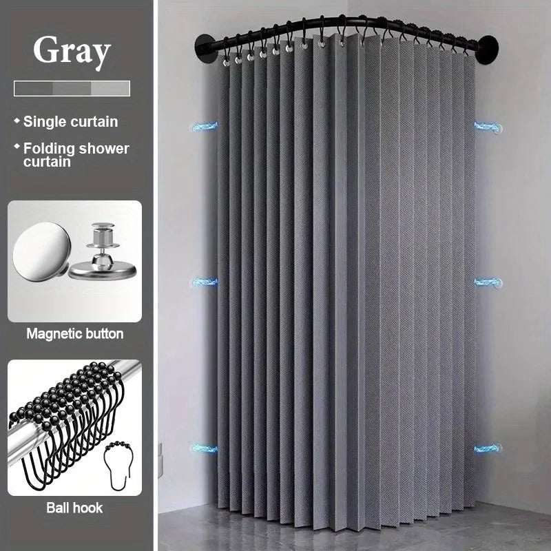 rideau douche pliable gris bleu rayures verticales clips magnétiques moderneétalement standard Polyester