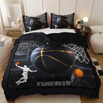 ensemble literie moderne sportif noir or blanc motif basket ball lignes dorées playoffs 180x220cm