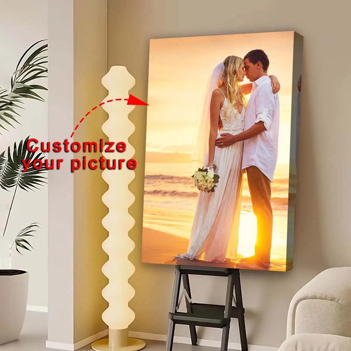 poster personnalisable mariage plage coucher soleil moderne romantique clips bois 20x30cm 30x40cm 40x50cm 40x60cm