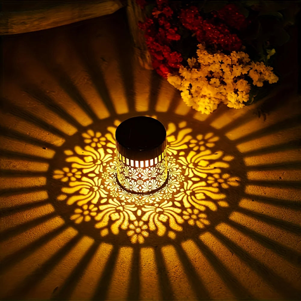 lampe solaire décorative moderne motif floral ajouré noir doré ip44 autonomeextérieur jardin contemporaine