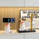 porte clés moderne figurine blanche oreilles tombantes plateau doré horloge digitale clé décoration table