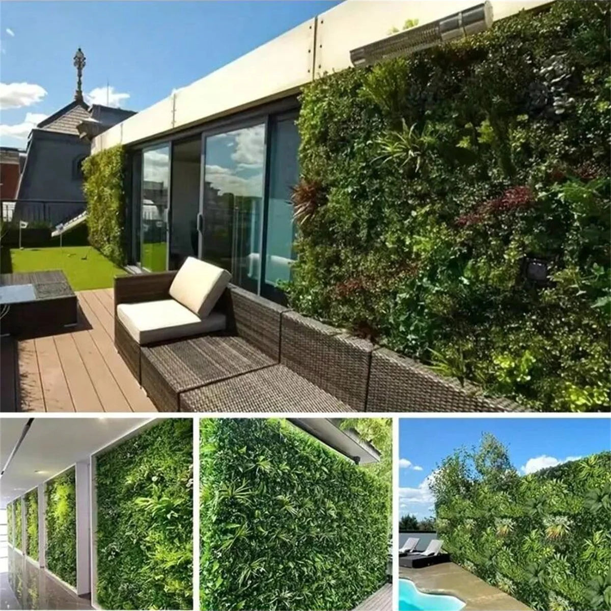 panneau mural végétal artificiel feuilles diverses couleurs vert rouge moderne décoration intérieure extérieure tropical