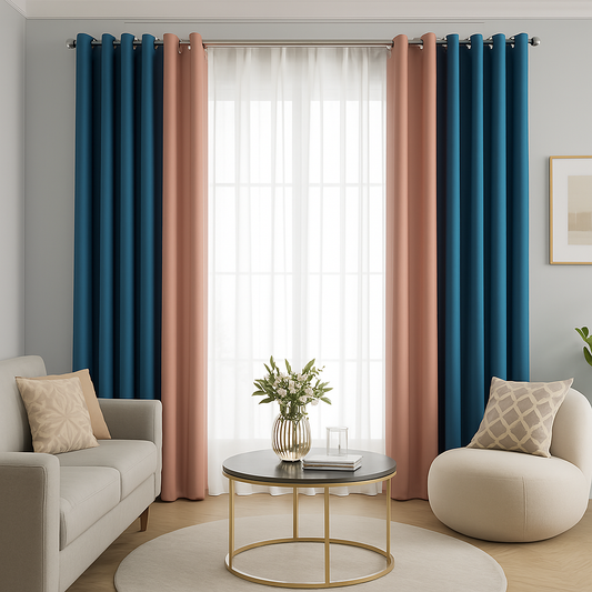 Rideau bicolore bleu et rose