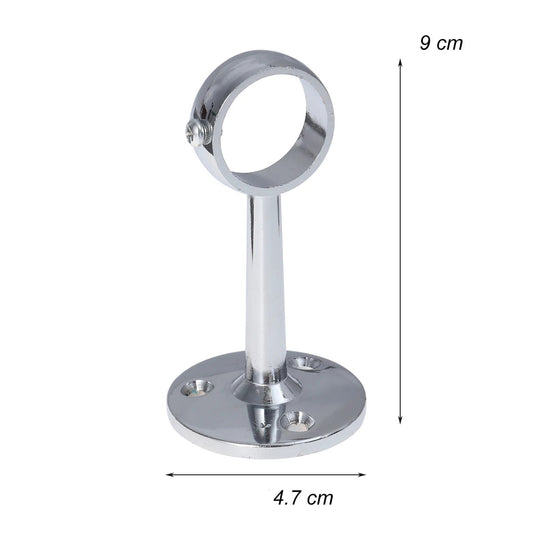 Support mural chromé avec dimensions indiquées : 9 cm de hauteur et 4,7 cm de largeur à la base.