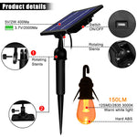 guirlande lumineuse solaire édison 12 ampoules led 300cm câbles noirs panneau inclinable vintage extérieur