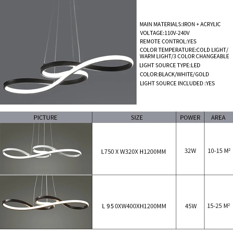 Suspension lumineuse moderne or blanc noir contemporain fixée chaînes