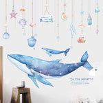 sticker mural baleine marine corail étoile mer enfant aquatique aquarelle transparent adhésif