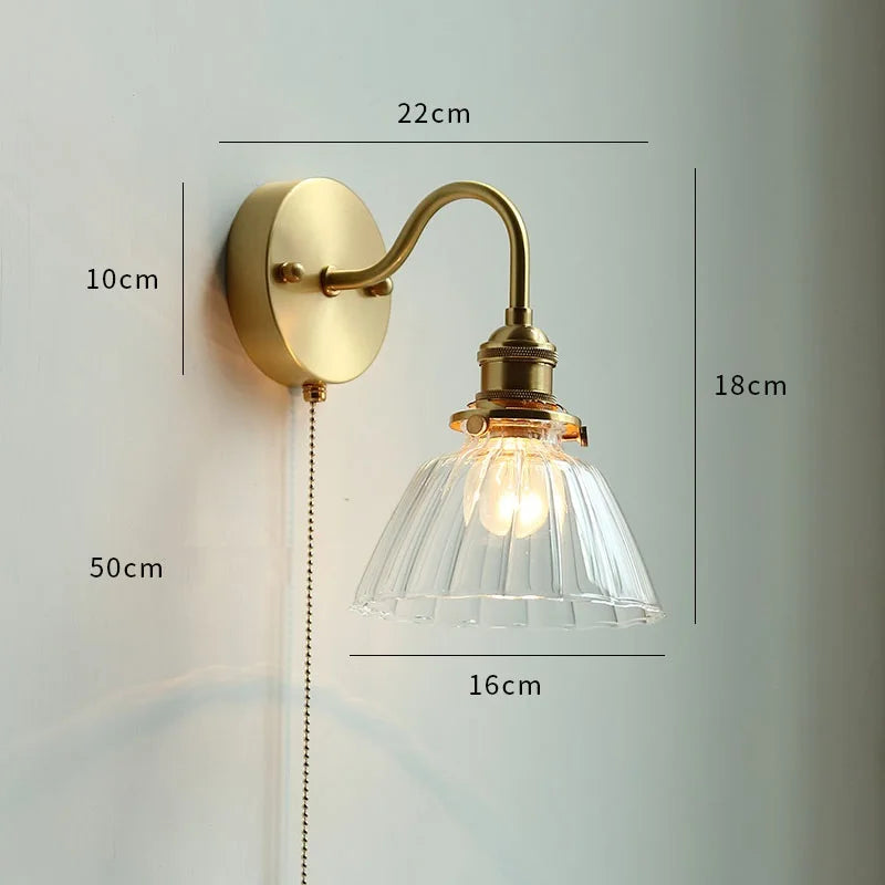 lampe murale moderne or transparent interrupteur câble fixation 22cm 18cm