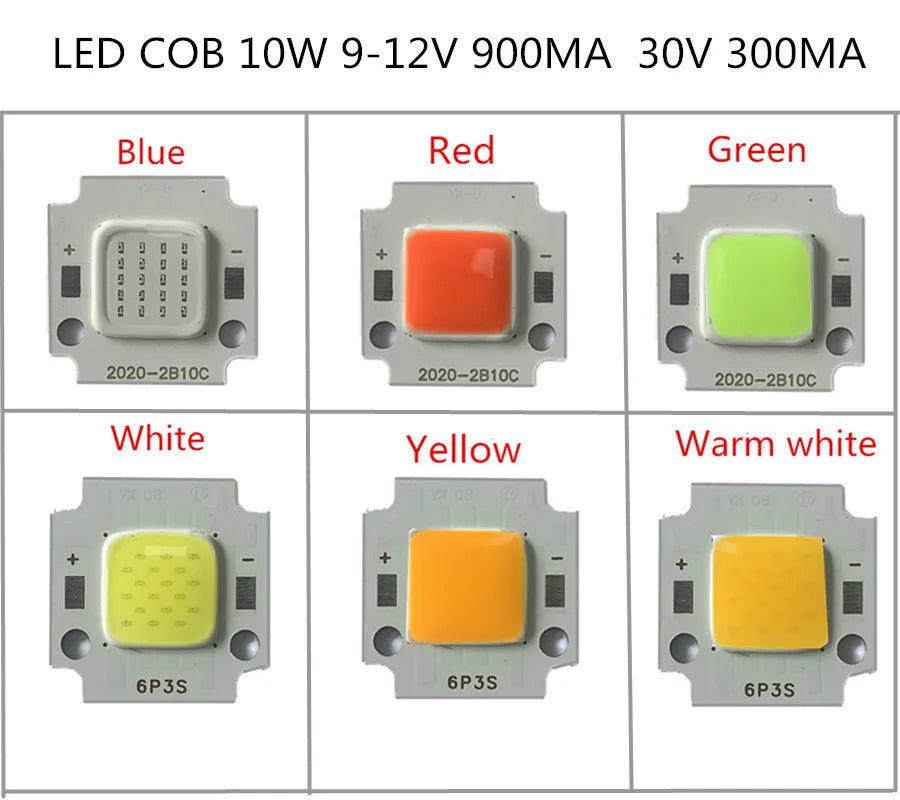 puce led cob haute puissance 10w projecteur lumière rouge bleu vert blanc jaune
