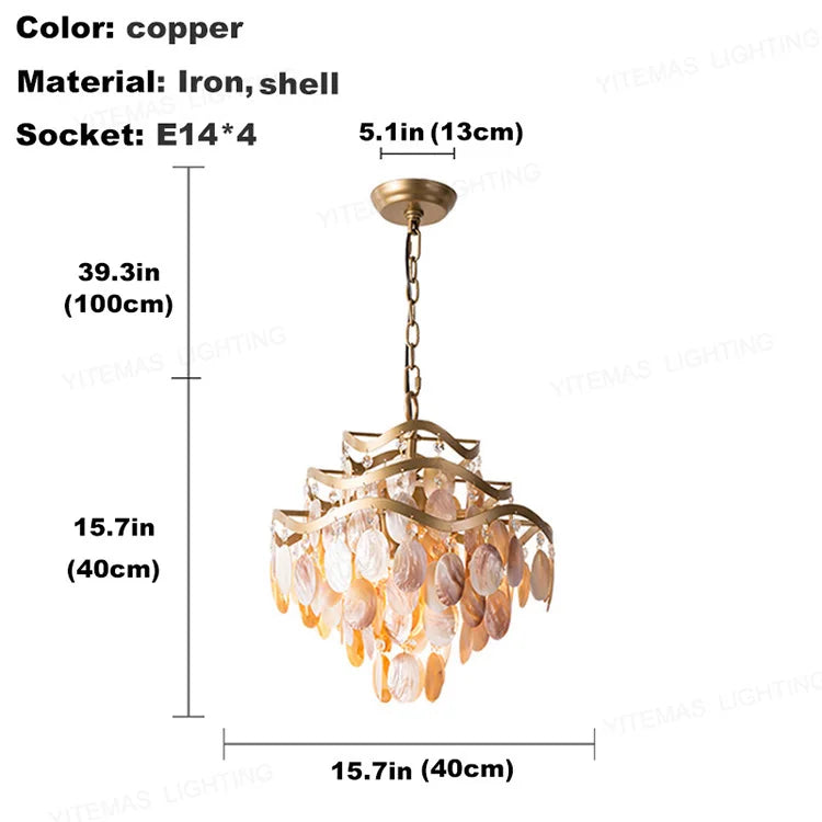 chandelier cuivre coquillages cristaux suspension moderne bohème lumières lumières lumières