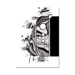 Une composition abstraite et monochromatique aux formes fluides et dynamiques, mêlant des éléments graphiques géométriques et des éclaboussures de couleur.