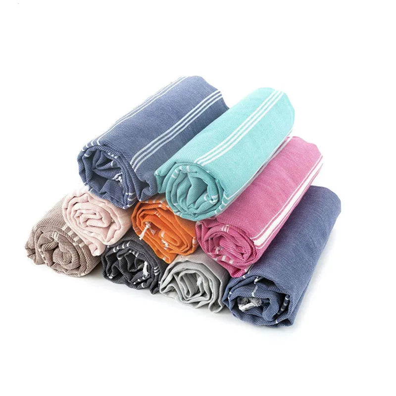 serviette bain rayée 100x180cm coton biologique séchage rapide franges classique rose gris bleuclair