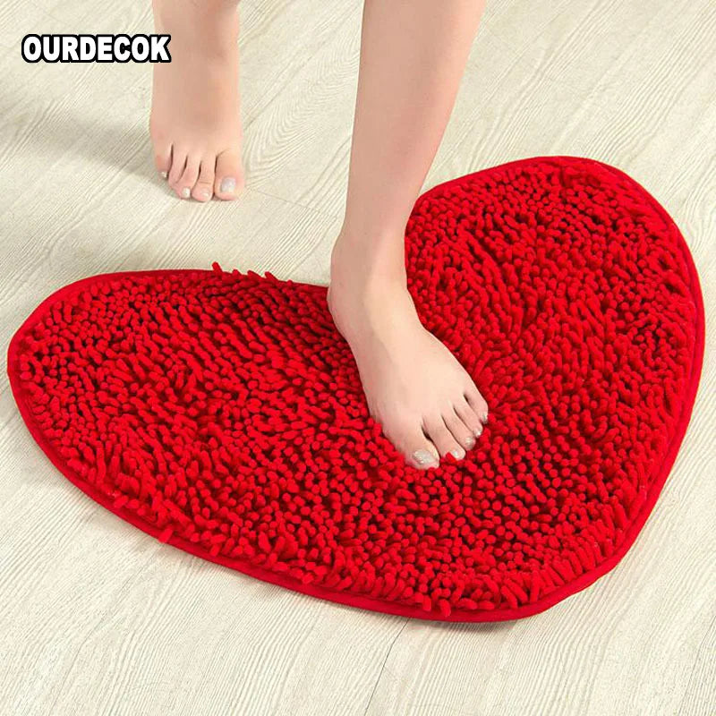 tapis rouge pelucheux coeur moderne résistant antidérapant sol bain chambre adultes