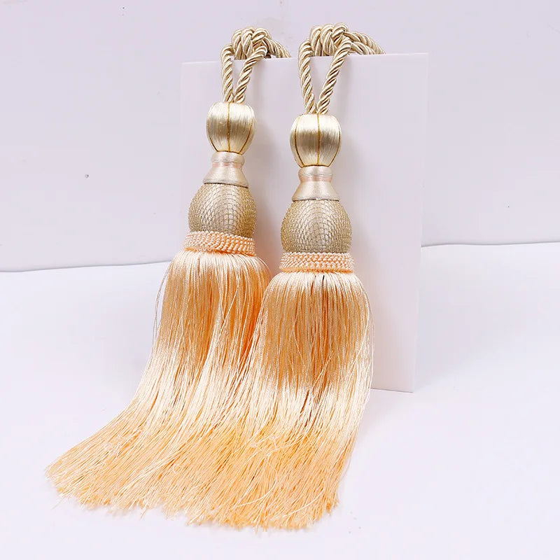 pompons rideau élégants rose doré gris rouge marron tissu uni noeuds décoratifs fixés