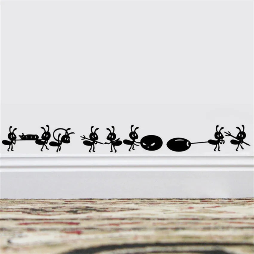 autocollant mural dessin animé fourmis noires silhouettes insectes objets chambre enfants decoration maison