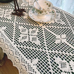 nappe crochetée motif floral géométrique rustique vintage blanc cassé verte bleue table décoration intérieure