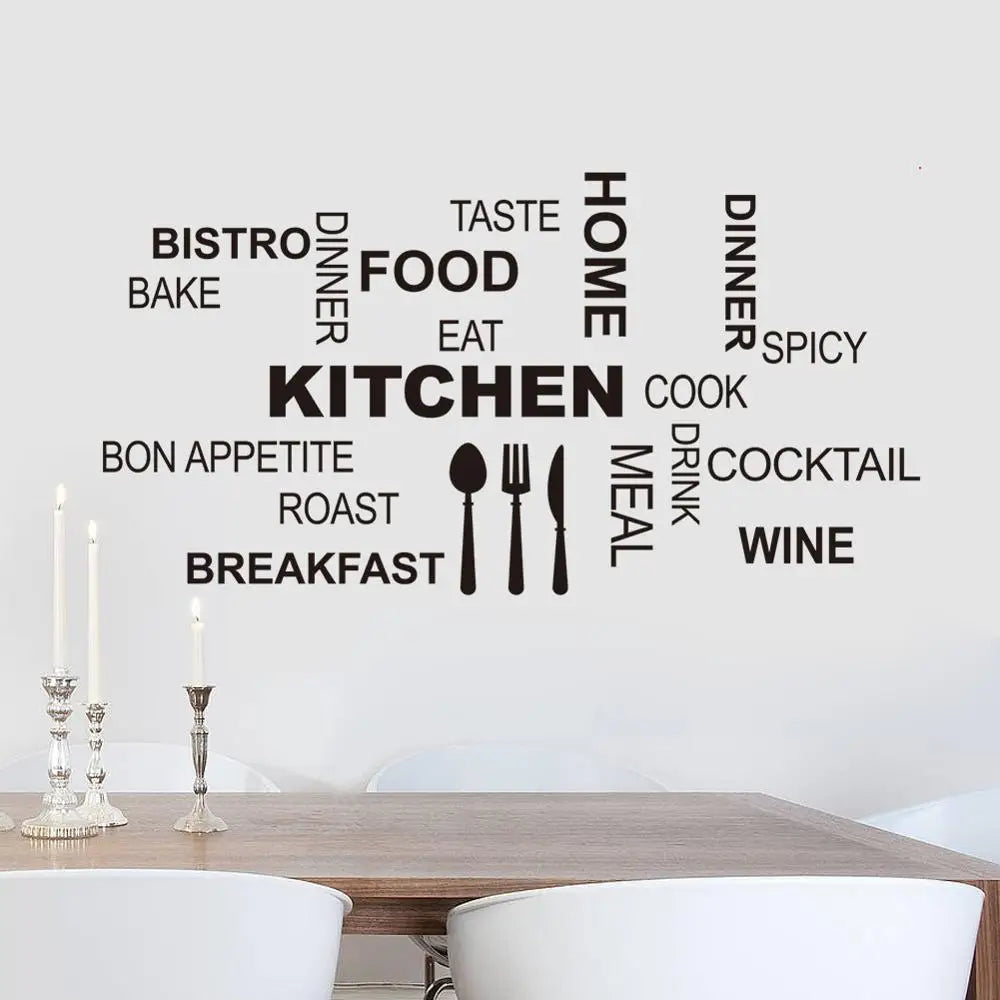 sticker mural adhésif texte cuisine noir typographique décoration murale intérieure pvc résistant eau 58cm