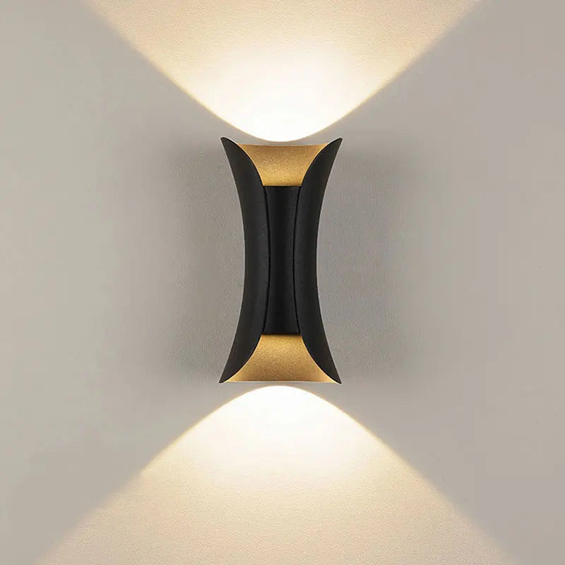 lampe murale moderne noir doré incurvée deux sources lumineuse montée mur haute qualité ip55