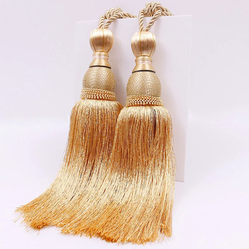 pompons rideau élégants rose doré gris rouge marron tissu uni noeuds décoratifs fixés