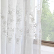 rideaux tulle brodé blanc floral transparent décoration intérieure élégante øillets tringle