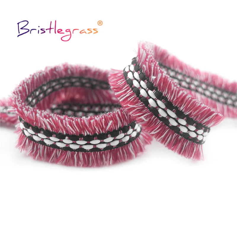 ruban frisé bleu marine rose franges motifs géométriques texturé polyester 10cm