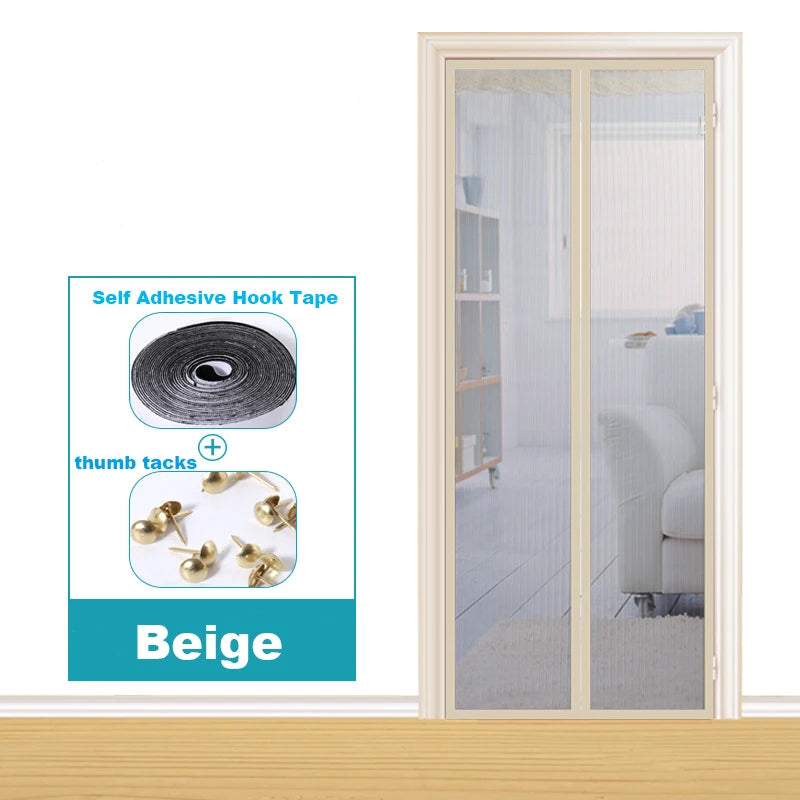 rideau porte magnétique anti moustiques polyester gris clair noir moderne aimants fixe auto agrippante